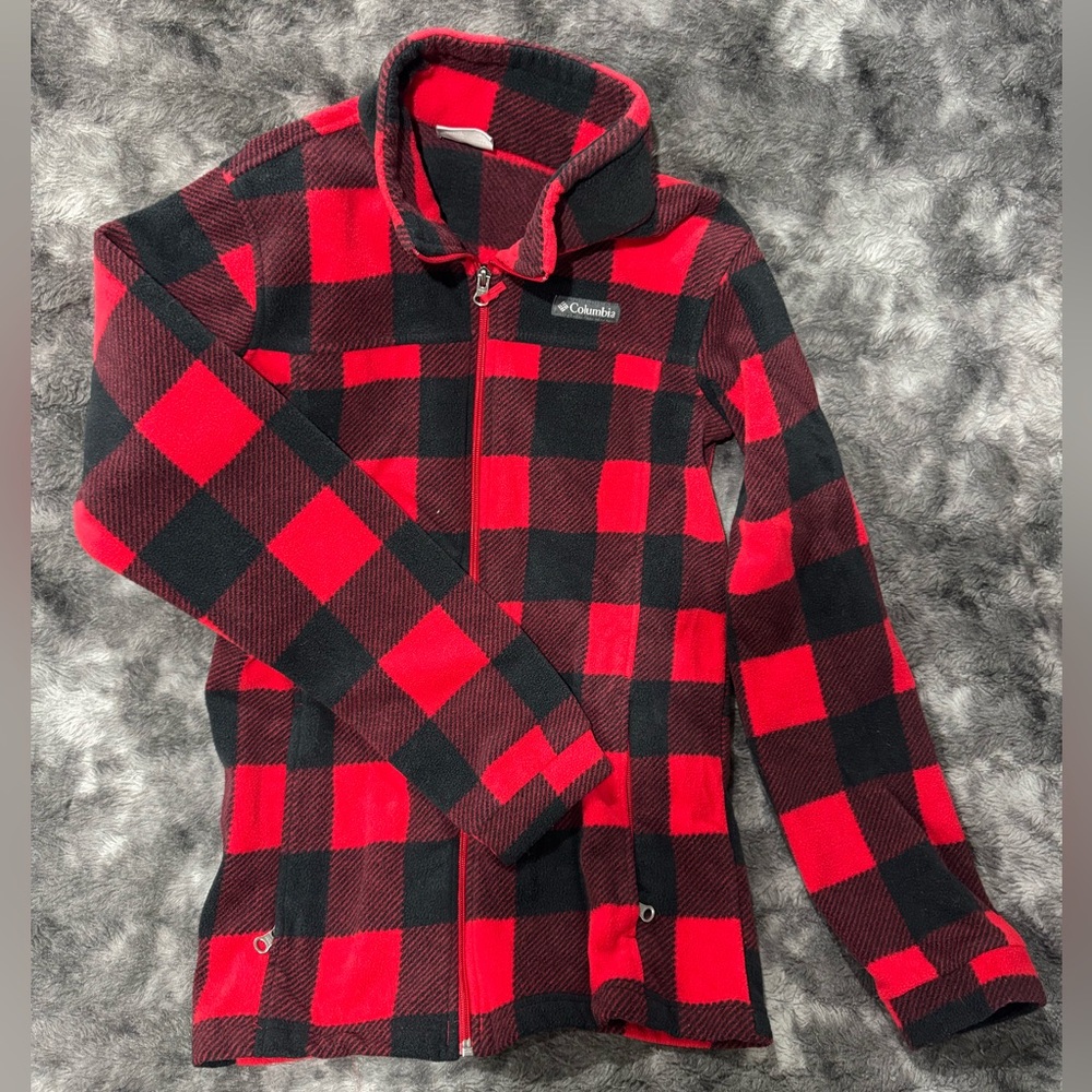 Columbia Red and Black Buffalo Plaid Kids Fleece Jacket